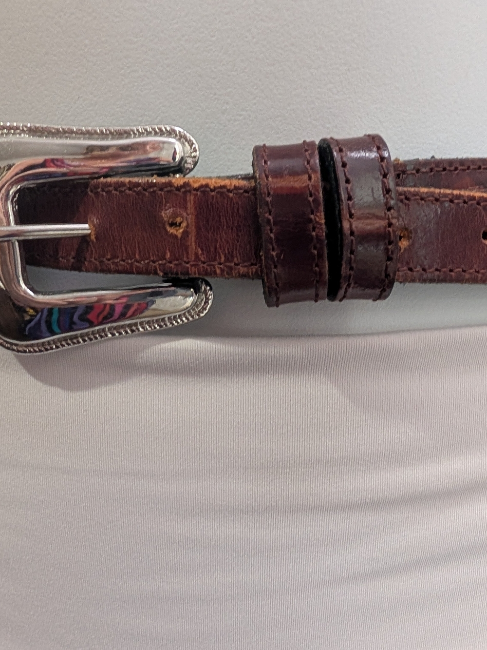 Classic Brown Leather Men's Belt with Silver Buckle